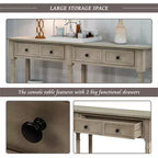 Console rustique de 147 cm avec deux tiroirs et une étagère, table d'appoint de canapé vintage pour salon ou entrée