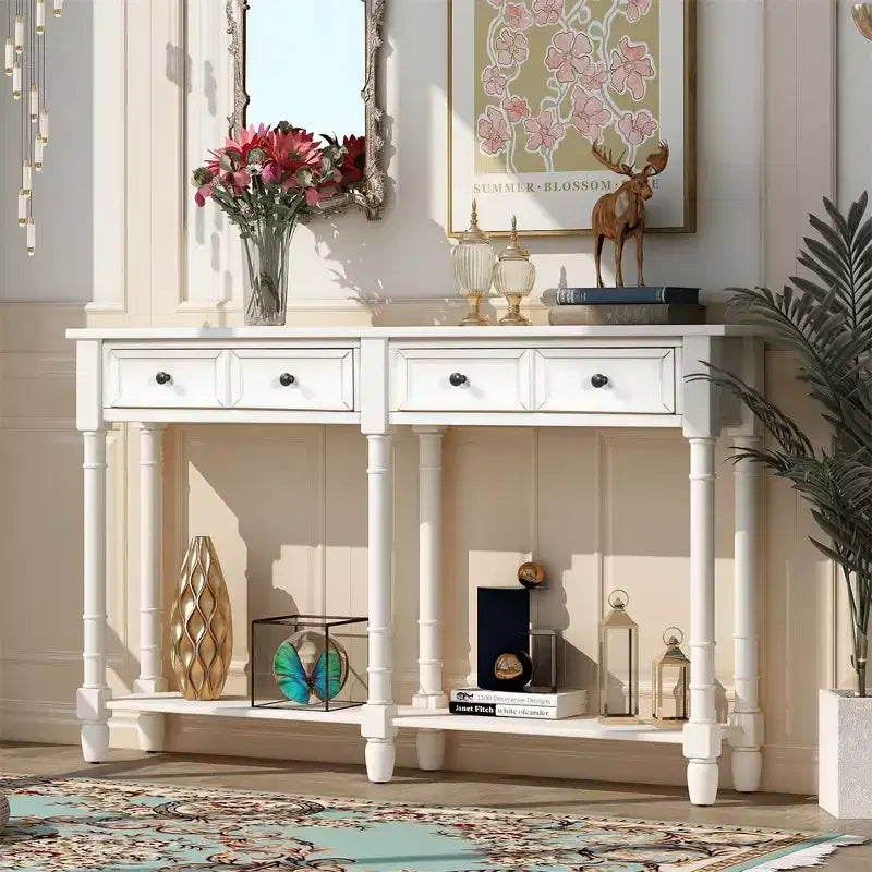 Console rustique de 147 cm avec deux tiroirs et une étagère, table d'appoint de canapé vintage pour salon ou entrée