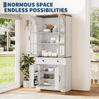 Armoire de cuisine haute de 72 po style ferme avec portes en verre cintrées et étagères réglables