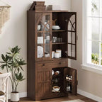 Armoire de cuisine haute de 72 po style ferme avec portes en verre cintrées et étagères réglables