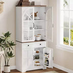 Armoire de cuisine haute de 72 po style ferme avec portes en verre cintrées et étagères réglables