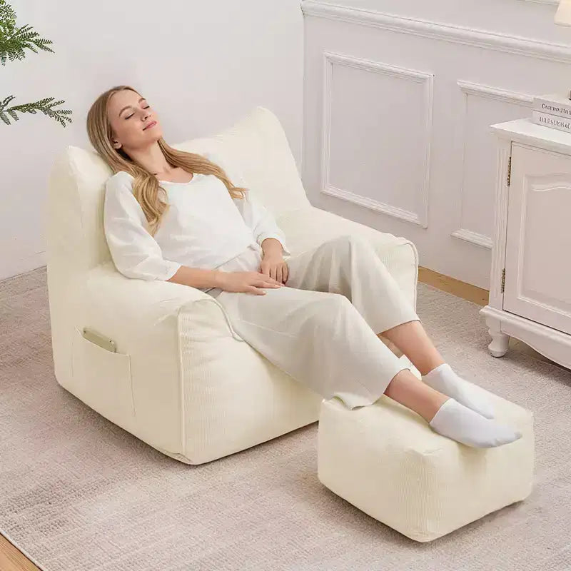 Hommpa Fauteuil poire ergonomique en velours côtelé en forme de chat avec ottoman pour adultes - Canapé ergonomique en peluche, siège de jeu et de détente