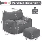 Hommpa Fauteuil poire ergonomique en velours côtelé en forme de chat avec ottoman pour adultes - Canapé ergonomique en peluche, siège de jeu et de détente
