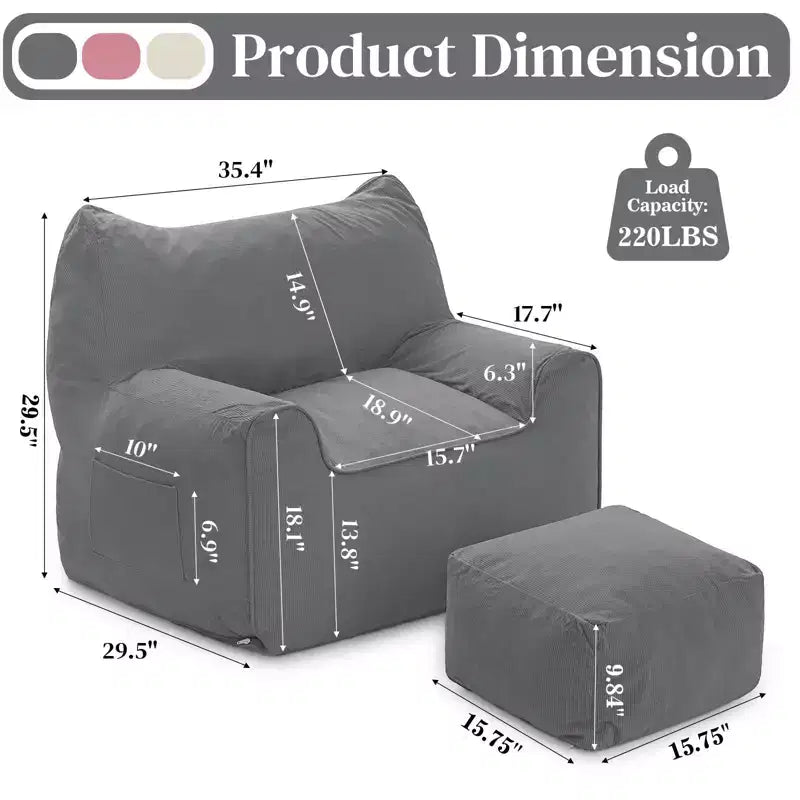 Hommpa Fauteuil poire ergonomique en velours côtelé en forme de chat avec ottoman pour adultes - Canapé ergonomique en peluche, siège de jeu et de détente