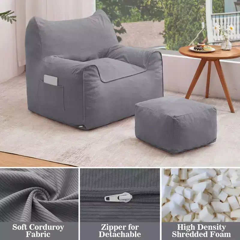 Hommpa Fauteuil poire ergonomique en velours côtelé en forme de chat avec ottoman pour adultes - Canapé ergonomique en peluche, siège de jeu et de détente