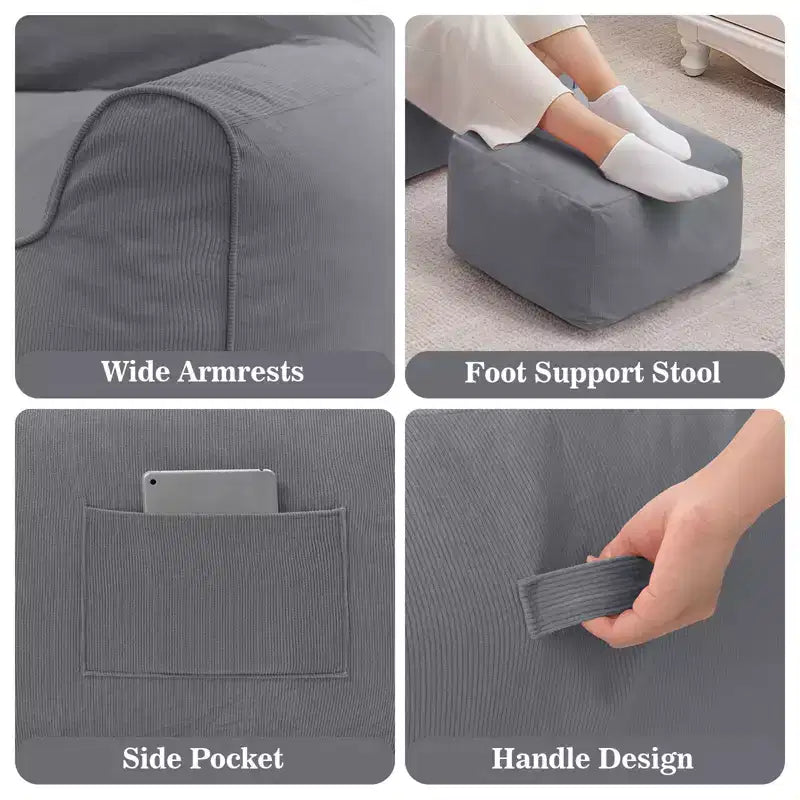 Hommpa Fauteuil poire ergonomique en velours côtelé en forme de chat avec ottoman pour adultes - Canapé ergonomique en peluche, siège de jeu et de détente