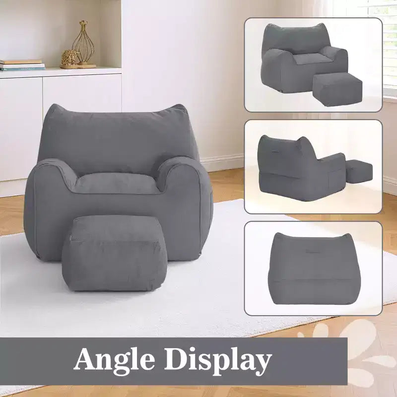 Hommpa Fauteuil poire ergonomique en velours côtelé en forme de chat avec ottoman pour adultes - Canapé ergonomique en peluche, siège de jeu et de détente
