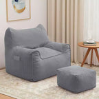 Hommpa Fauteuil poire ergonomique en velours côtelé en forme de chat avec ottoman pour adultes - Canapé ergonomique en peluche, siège de jeu et de détente