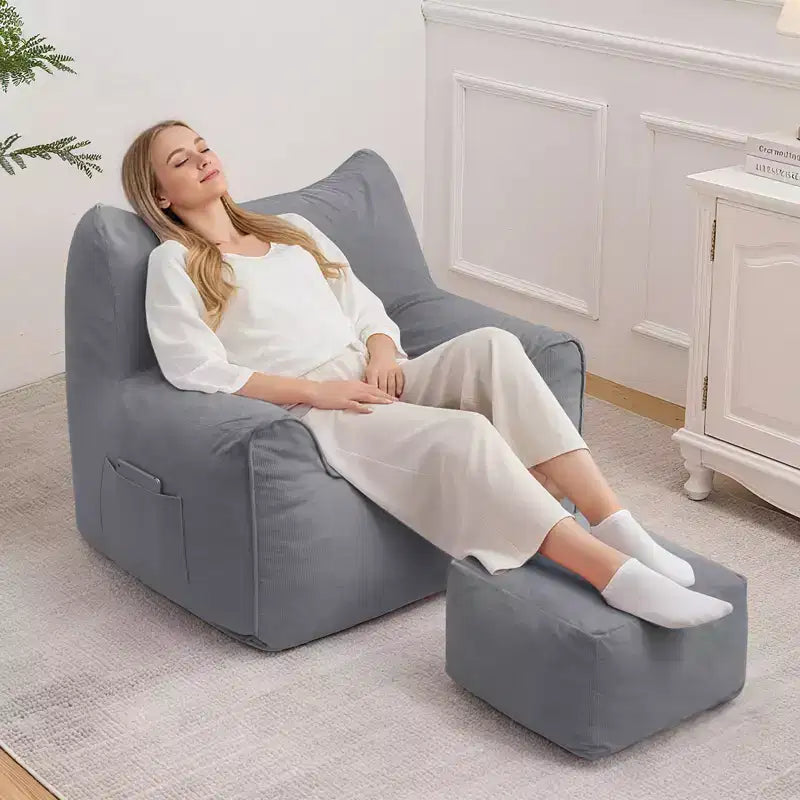 Hommpa Fauteuil poire ergonomique en velours côtelé en forme de chat avec ottoman pour adultes - Canapé ergonomique en peluche, siège de jeu et de détente