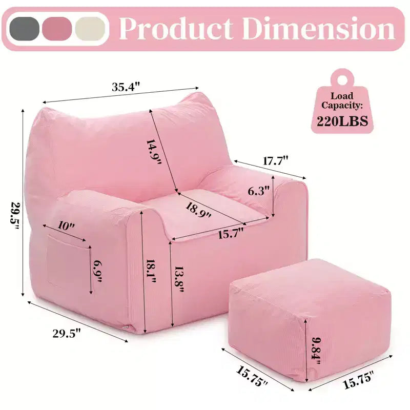 Hommpa Fauteuil poire ergonomique en velours côtelé en forme de chat avec ottoman pour adultes - Canapé ergonomique en peluche, siège de jeu et de détente