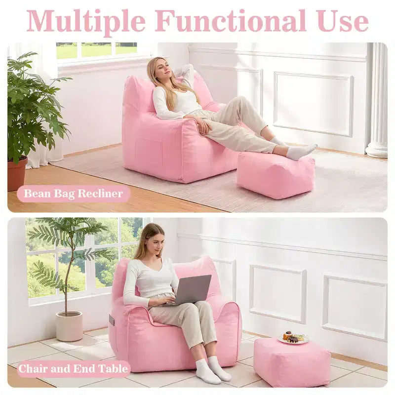 Hommpa Fauteuil poire ergonomique en velours côtelé en forme de chat avec ottoman pour adultes - Canapé ergonomique en peluche, siège de jeu et de détente