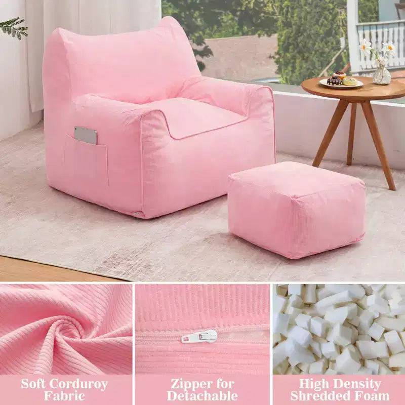 Hommpa Fauteuil poire ergonomique en velours côtelé en forme de chat avec ottoman pour adultes - Canapé ergonomique en peluche, siège de jeu et de détente