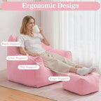 Hommpa Fauteuil poire ergonomique en velours côtelé en forme de chat avec ottoman pour adultes - Canapé ergonomique en peluche, siège de jeu et de détente