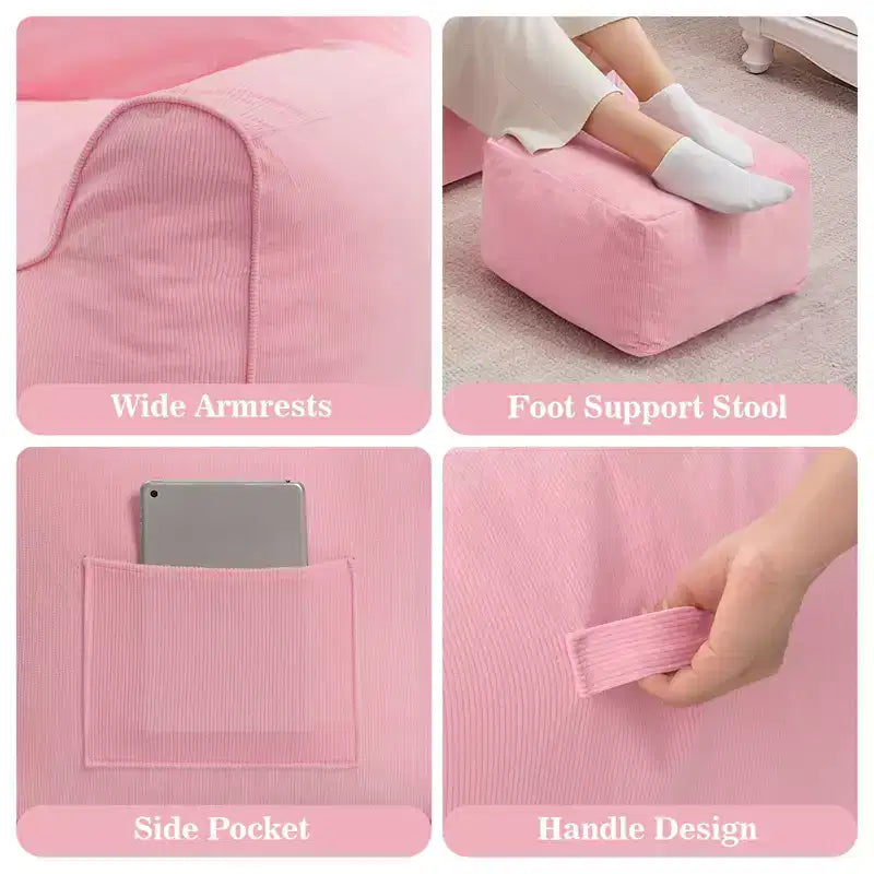 Hommpa Fauteuil poire ergonomique en velours côtelé en forme de chat avec ottoman pour adultes - Canapé ergonomique en peluche, siège de jeu et de détente