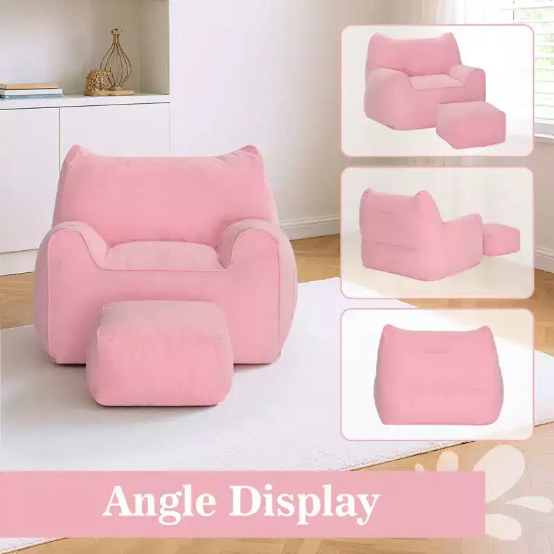 Hommpa Fauteuil poire ergonomique en velours côtelé en forme de chat avec ottoman pour adultes - Canapé ergonomique en peluche, siège de jeu et de détente