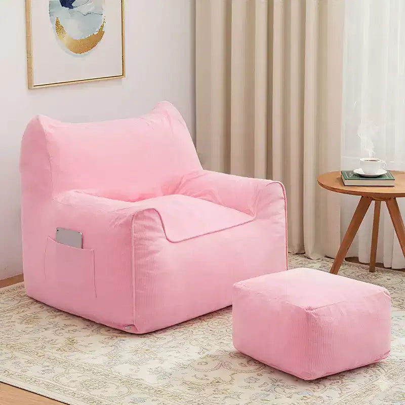 Hommpa Fauteuil poire ergonomique en velours côtelé en forme de chat avec ottoman pour adultes - Canapé ergonomique en peluche, siège de jeu et de détente