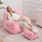 Hommpa Fauteuil poire ergonomique en velours côtelé en forme de chat avec ottoman pour adultes - Canapé ergonomique en peluche, siège de jeu et de détente