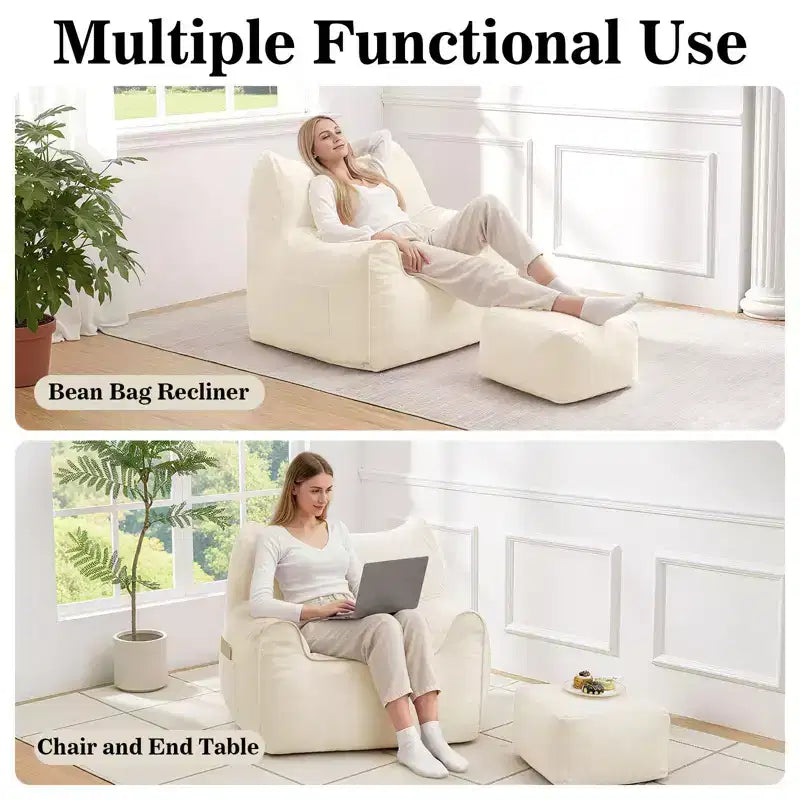 Hommpa Fauteuil poire ergonomique en velours côtelé en forme de chat avec ottoman pour adultes - Canapé ergonomique en peluche, siège de jeu et de détente