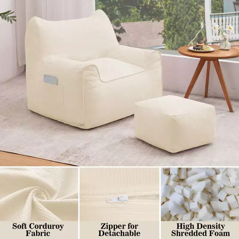 Hommpa Fauteuil poire ergonomique en velours côtelé en forme de chat avec ottoman pour adultes - Canapé ergonomique en peluche, siège de jeu et de détente
