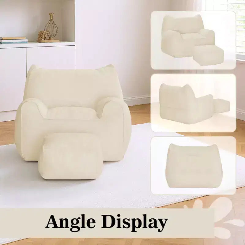 Hommpa Fauteuil poire ergonomique en velours côtelé en forme de chat avec ottoman pour adultes - Canapé ergonomique en peluche, siège de jeu et de détente