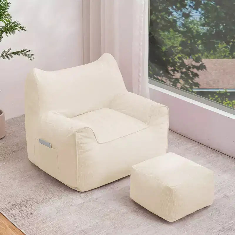 Hommpa Fauteuil poire ergonomique en velours côtelé en forme de chat avec ottoman pour adultes - Canapé ergonomique en peluche, siège de jeu et de détente
