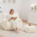 Hommpa Cat Shaped Ergonomic Corduroy Bean Bag Chair with Ottoman for Adults - Plush Ergonomic Lounge Sofa, Gaming & Relaxation Seat