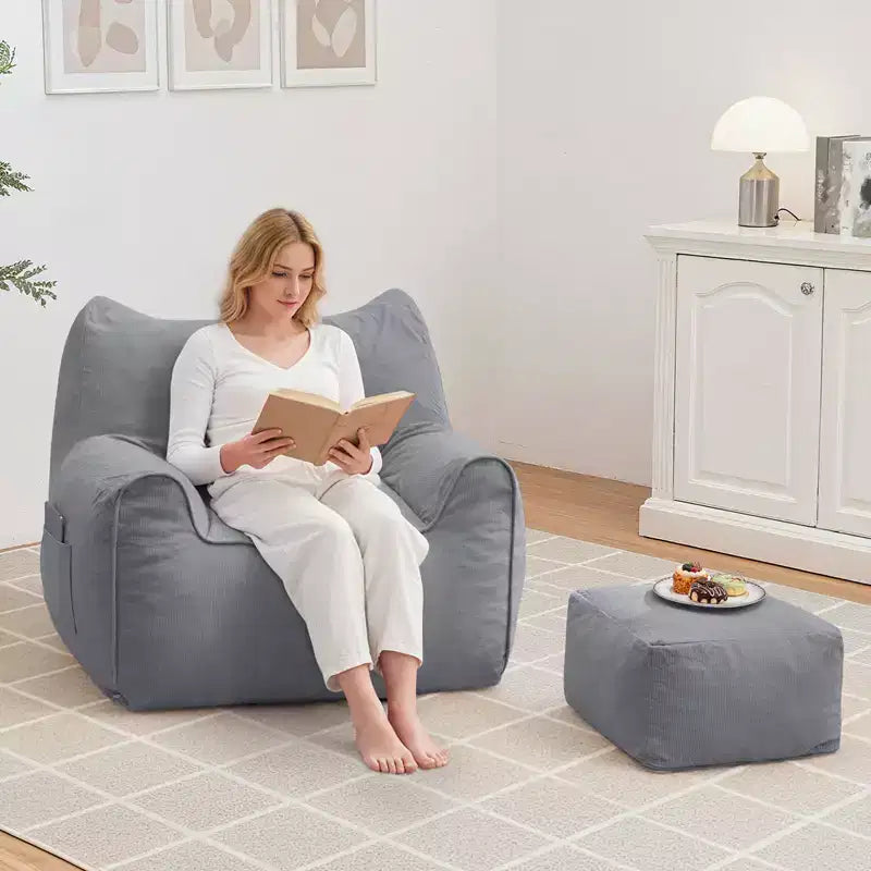 Hommpa Fauteuil poire ergonomique en velours côtelé en forme de chat avec ottoman pour adultes - Canapé ergonomique en peluche, siège de jeu et de détente