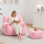 Hommpa Fauteuil poire ergonomique en velours côtelé en forme de chat avec ottoman pour adultes - Canapé ergonomique en peluche, siège de jeu et de détente