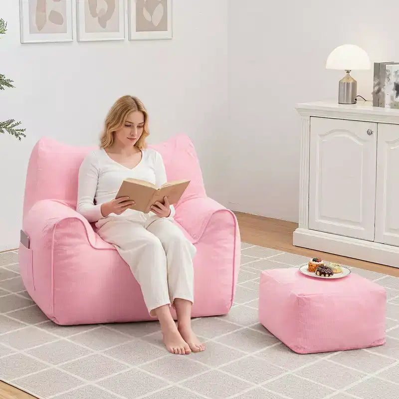 Hommpa Fauteuil poire ergonomique en velours côtelé en forme de chat avec ottoman pour adultes - Canapé ergonomique en peluche, siège de jeu et de détente