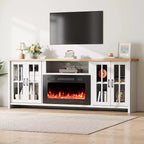 Meuble TV EROMMY 78 avec cheminée pour téléviseurs jusqu'à 90 pouces, meuble TV de style ferme avec grand espace de rangement, lumières LED et étagères réglables