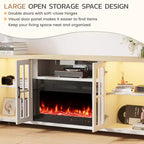 Meuble TV EROMMY 78 avec cheminée pour téléviseurs jusqu'à 90 pouces, meuble TV de style ferme avec grand espace de rangement, lumières LED et étagères réglables