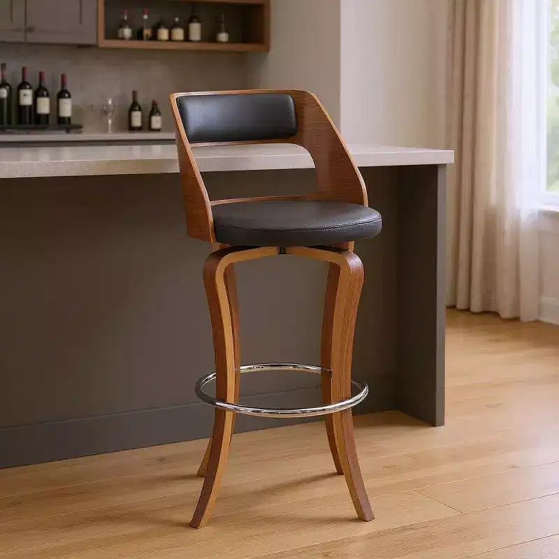 Chaise de bar pivotante HomeRoots 29 en similicuir gris et marron