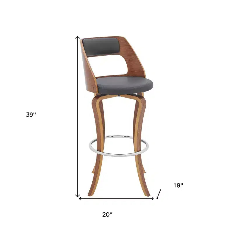 Chaise de bar pivotante HomeRoots 29 en similicuir gris et marron