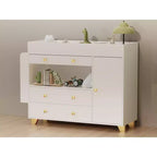 JVNOXK Coiffeuse moderne de 137 cm de large, table à langer, grand plateau, trois tiroirs, commode avec 12 tiroirs et étagères de rangement Blanche