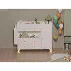 JVNOXK Coiffeuse moderne de 137 cm de large, table à langer, grand plateau, trois tiroirs, commode avec 12 tiroirs et étagères de rangement Blanche
