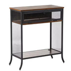 Console industrielle VECELO avec tiroir et étagères ouvertes, Table d'entrée rustique en bois et maille métallique, Table d'appoint de rangement pour salon ou couloir