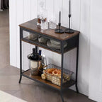 Console industrielle VECELO avec tiroir et étagères ouvertes, Table d'entrée rustique en bois et maille métallique, Table d'appoint de rangement pour salon ou couloir
