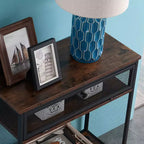 Console industrielle VECELO avec tiroir et étagères ouvertes, Table d'entrée rustique en bois et maille métallique, Table d'appoint de rangement pour salon ou couloir