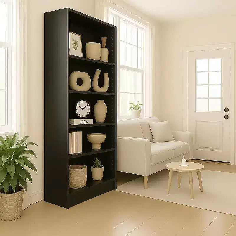 Étagère de rangement à 5 niveaux - Bibliothèque ouverte à 5 étagères avec kit de sécurité anti-basculement pour salon, bureau à domicile et chambre à coucher