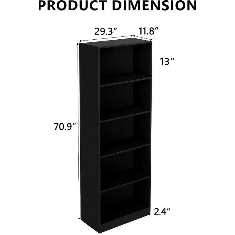 Étagère de rangement à 5 niveaux - Bibliothèque ouverte à 5 étagères avec kit de sécurité anti-basculement pour salon, bureau à domicile et chambre à coucher