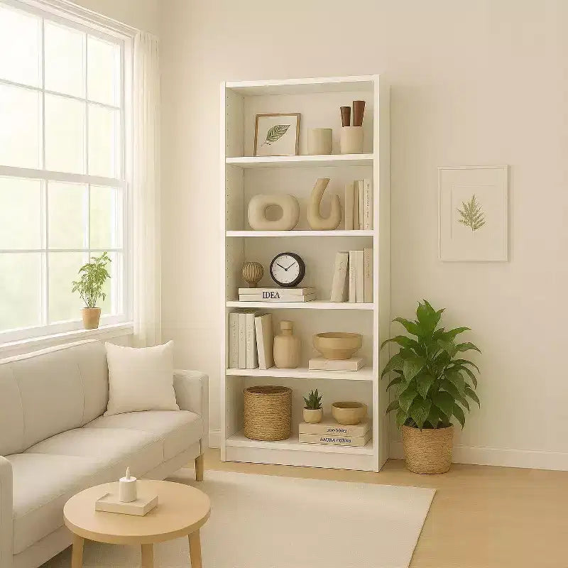 Étagère de rangement à 5 niveaux - Bibliothèque ouverte à 5 étagères avec kit de sécurité anti-basculement pour salon, bureau à domicile et chambre à coucher