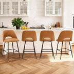 Lot de 2 tabourets de bar à hauteur de comptoir mi-siècle en similicuir, 26 chaises d'îlot de cuisine avec pieds en métal finition noyer - Panipeachy