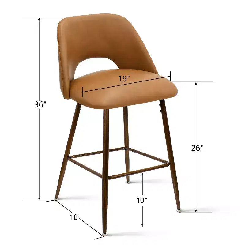 Lot de 2 tabourets de bar à hauteur de comptoir mi-siècle en similicuir, 26 chaises d'îlot de cuisine avec pieds en métal finition noyer - Panipeachy