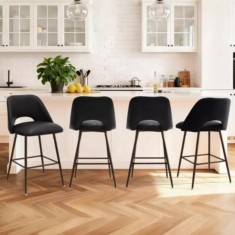 Lot de 2 tabourets de bar à hauteur de comptoir mi-siècle en similicuir, 26 chaises d'îlot de cuisine avec pieds en métal finition noyer - Panipeachy