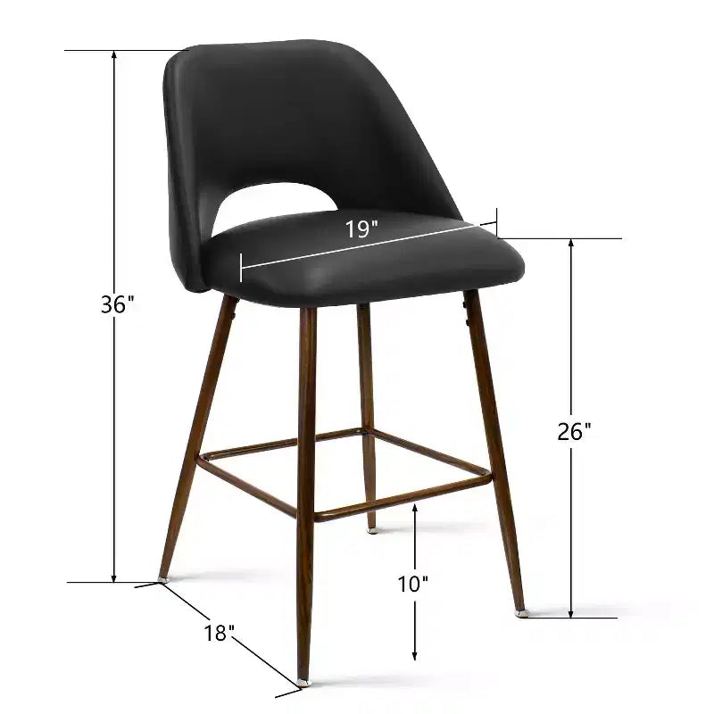 Lot de 2 tabourets de bar à hauteur de comptoir mi-siècle en similicuir, 26 chaises d'îlot de cuisine avec pieds en métal finition noyer - Panipeachy