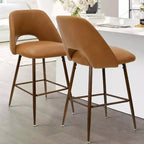 Lot de 2 tabourets de bar à hauteur de comptoir mi-siècle en similicuir, 26 chaises d'îlot de cuisine avec pieds en métal finition noyer - Panipeachy