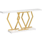 Table de canapé extra longue Lantine de 180 cm, console blanche et dorée avec plateau en faux marbre, table d'entrée moderne longue avec cadre doré