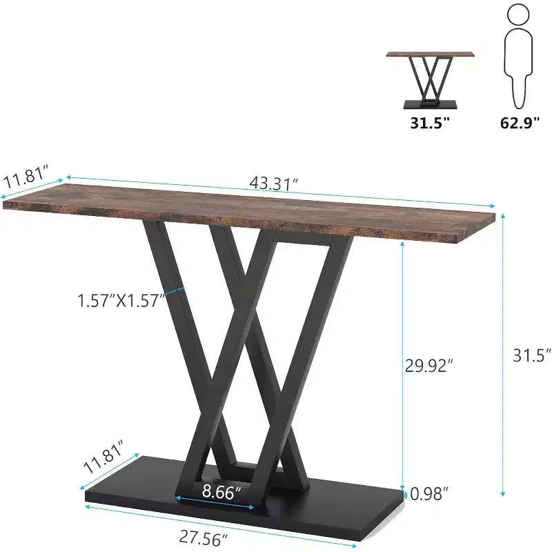 Table console Lantine de 43 pouces, table de couloir industrielle pour entrée, table de canapé étroite pour salon, marron rustique, assemblage facile