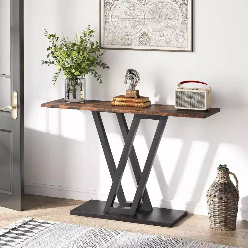 Table console Lantine de 43 pouces, table de couloir industrielle pour entrée, table de canapé étroite pour salon, marron rustique, assemblage facile