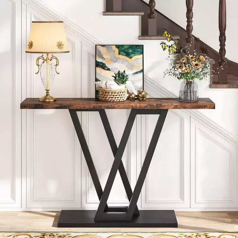 Table console Lantine de 43 pouces, table de couloir industrielle pour entrée, table de canapé étroite pour salon, marron rustique, assemblage facile